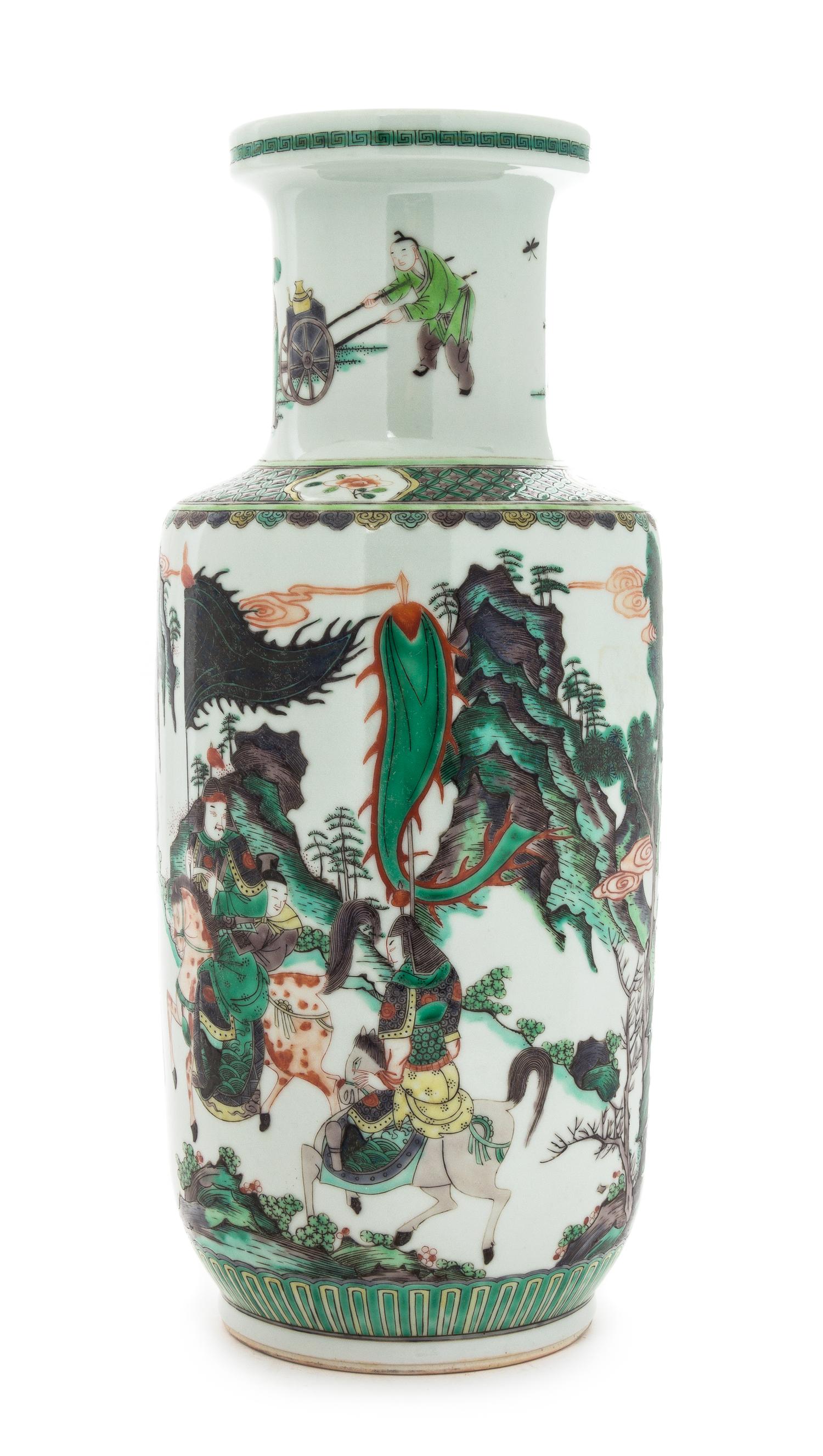 A Famille Verte Porcelain Rouleau Vase — 19TH CENTURY