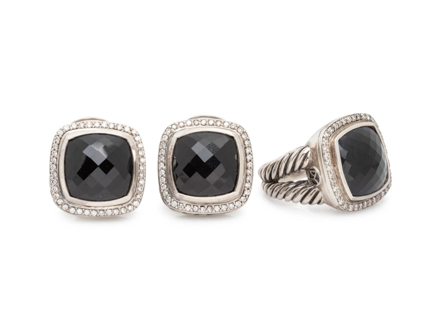 DAVID YURMAN, STERLING SILVER, ONYX AND DIAMOND 'ALBION' SET