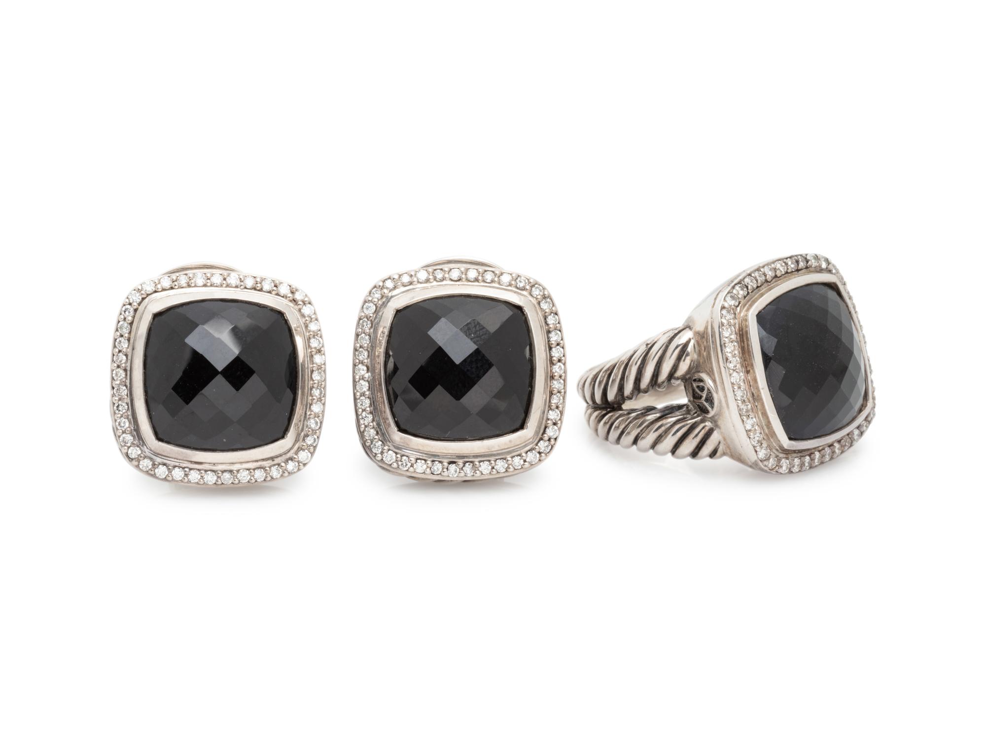 DAVID YURMAN, STERLING SILVER, ONYX AND DIAMOND 'ALBION' SET