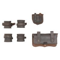 Group of US Civil War Accoutrements: Carbine Cartridge Box, 2 Cap Pouches and 2 Carbine Sockets