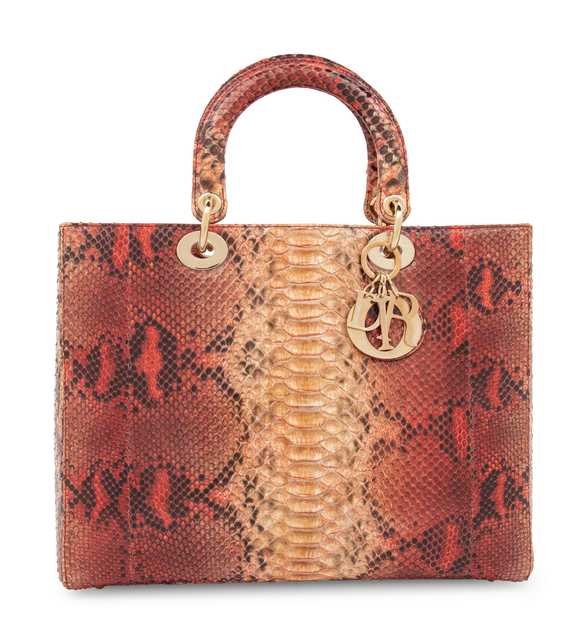 Christian Dior Red and Tan Python Medium Lady Dior Bag, 2009