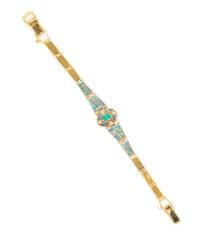 An 18 Karat Yellow Gold, Opal Inlay, Emerald and Diamond Bracelet, David Freeland, Jr., 17.7 dwts.