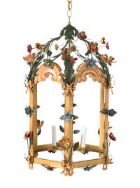 A French Painted Tole Hall Lantern