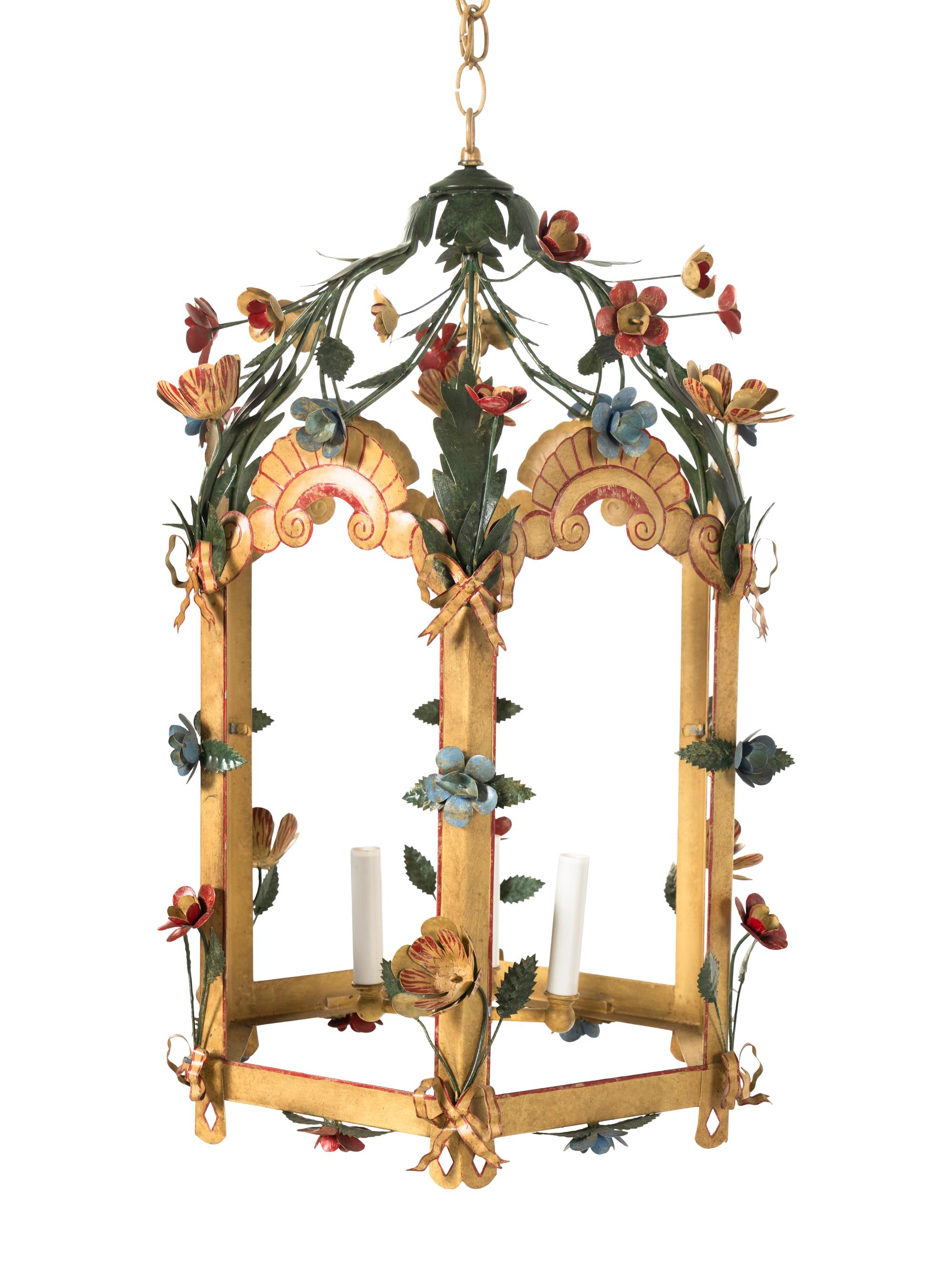 A French Painted Tole Hall Lantern