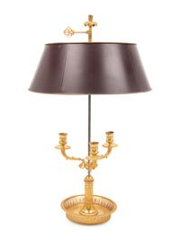 An Empire Style Gilt Metal Three-Light Bouillotte Lamp with a Tôle Shade