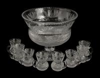 An Edinburgh Crystal Thistle Footed Punchbowl and Eight Punch Cups