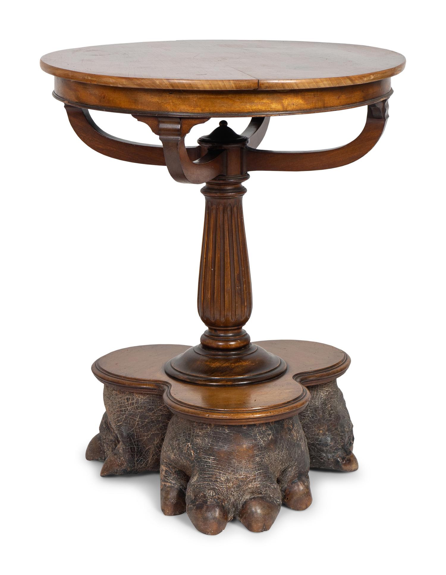 A British Colonial Mahogany Table with Taxidermy Hippopotamus Foot Base — 19TH/20TH CENTURY