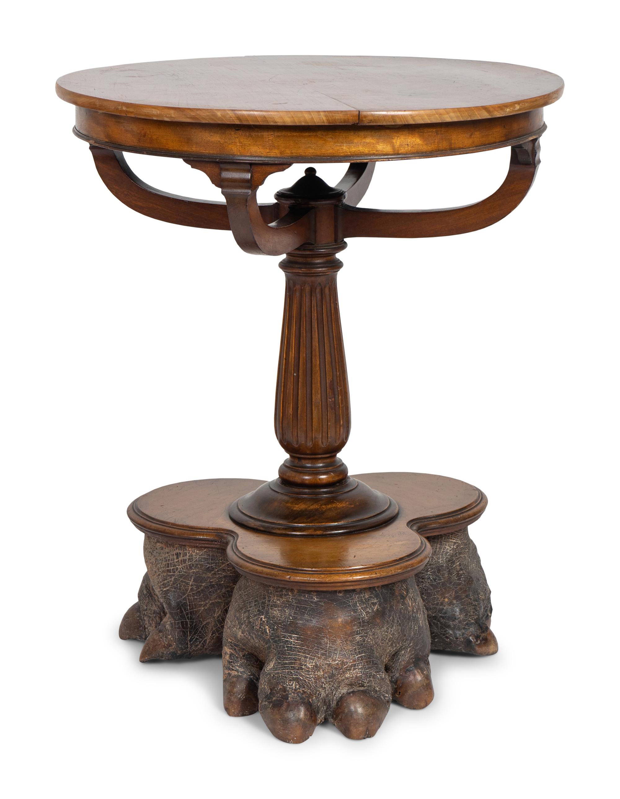 A British Colonial Mahogany Table with Taxidermy Hippopotamus Foot Base — 19TH/20TH CENTURY
