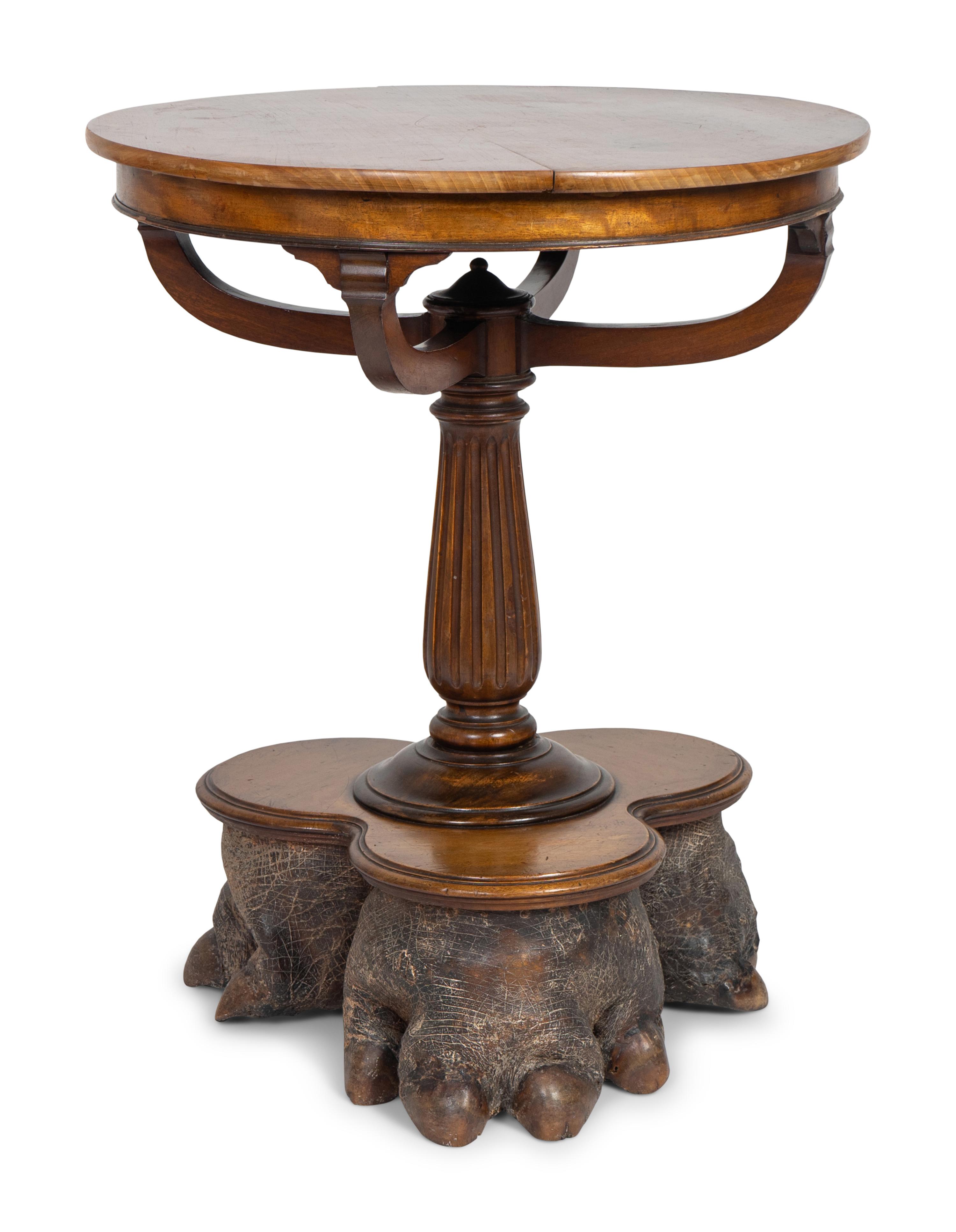 A British Colonial Mahogany Table with Taxidermy Hippopotamus Foot Base — 19TH/20TH CENTURY