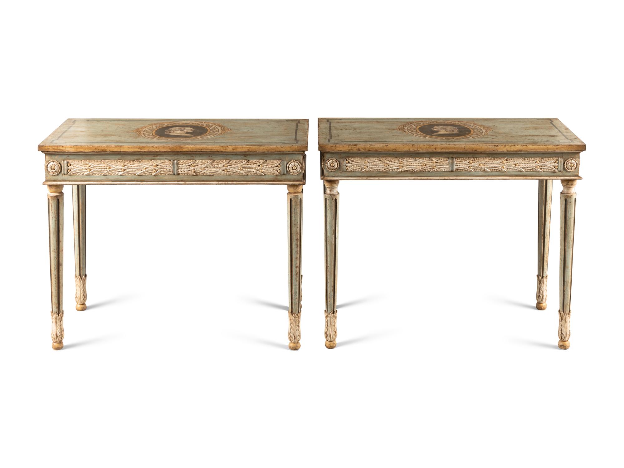 A Pair of Italian Painted Console Tables