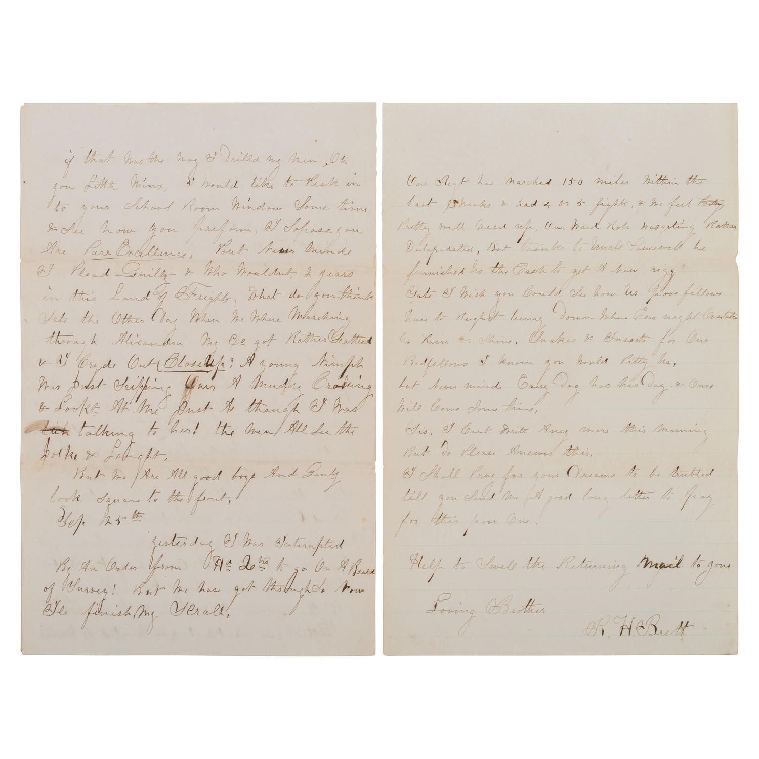 [CIVIL WAR]. 33rd NY Infantry Lieut's letter describing the battle horrors experienced at Antietam. 24 September 1862.
