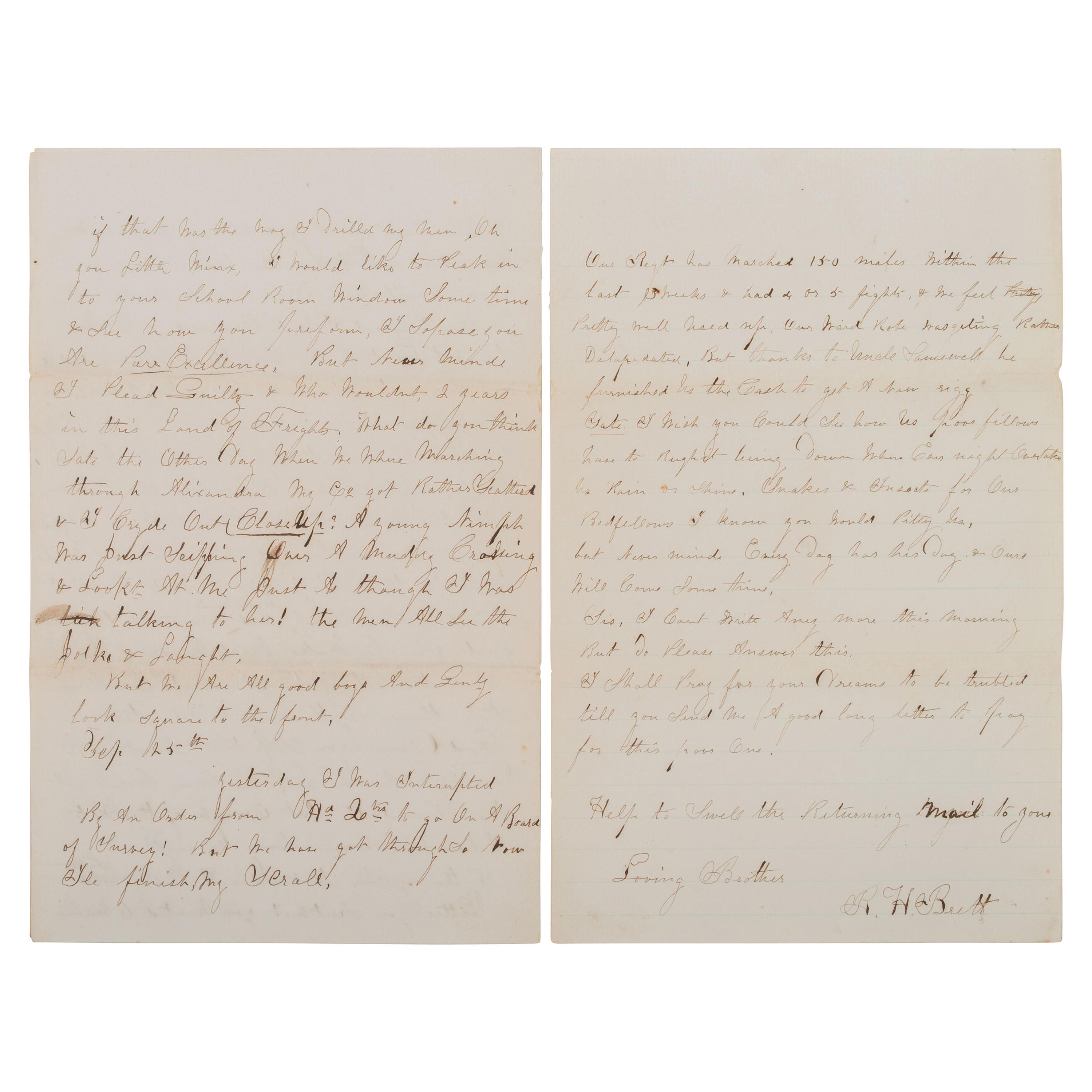 [CIVIL WAR]. 33rd NY Infantry Lieut's letter describing the battle horrors experienced at Antietam. 24 September 1862.