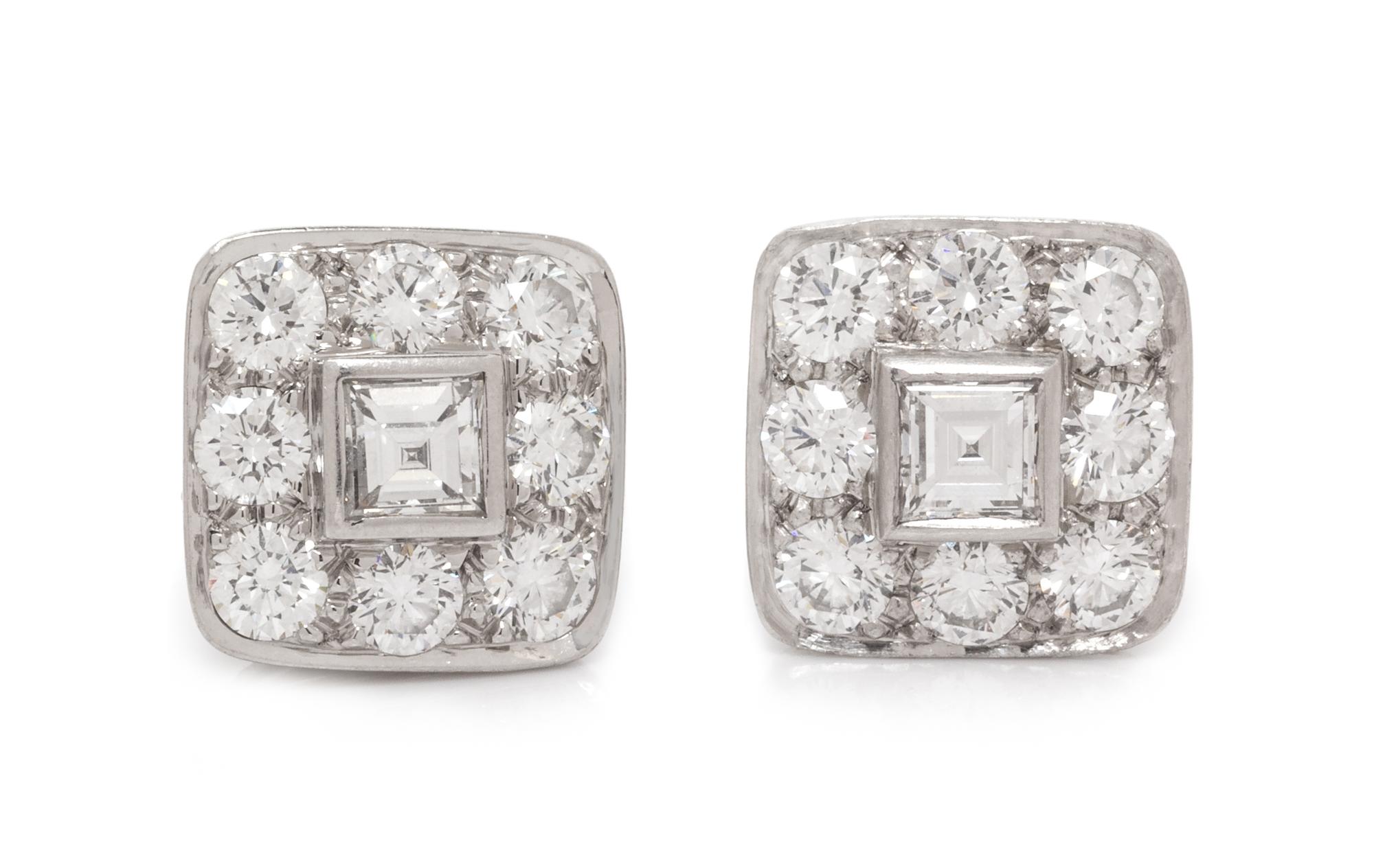 A Pair of Platinum and Diamond Earrings, Tiffany & Co., 3.85 dwts.