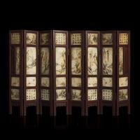 A Chinese Polychromed Marble Inset Wood Eight-Fold Table Screen, Qing Dynasty, 19th Century 清中晚期 五色大理石嵌八開屏風