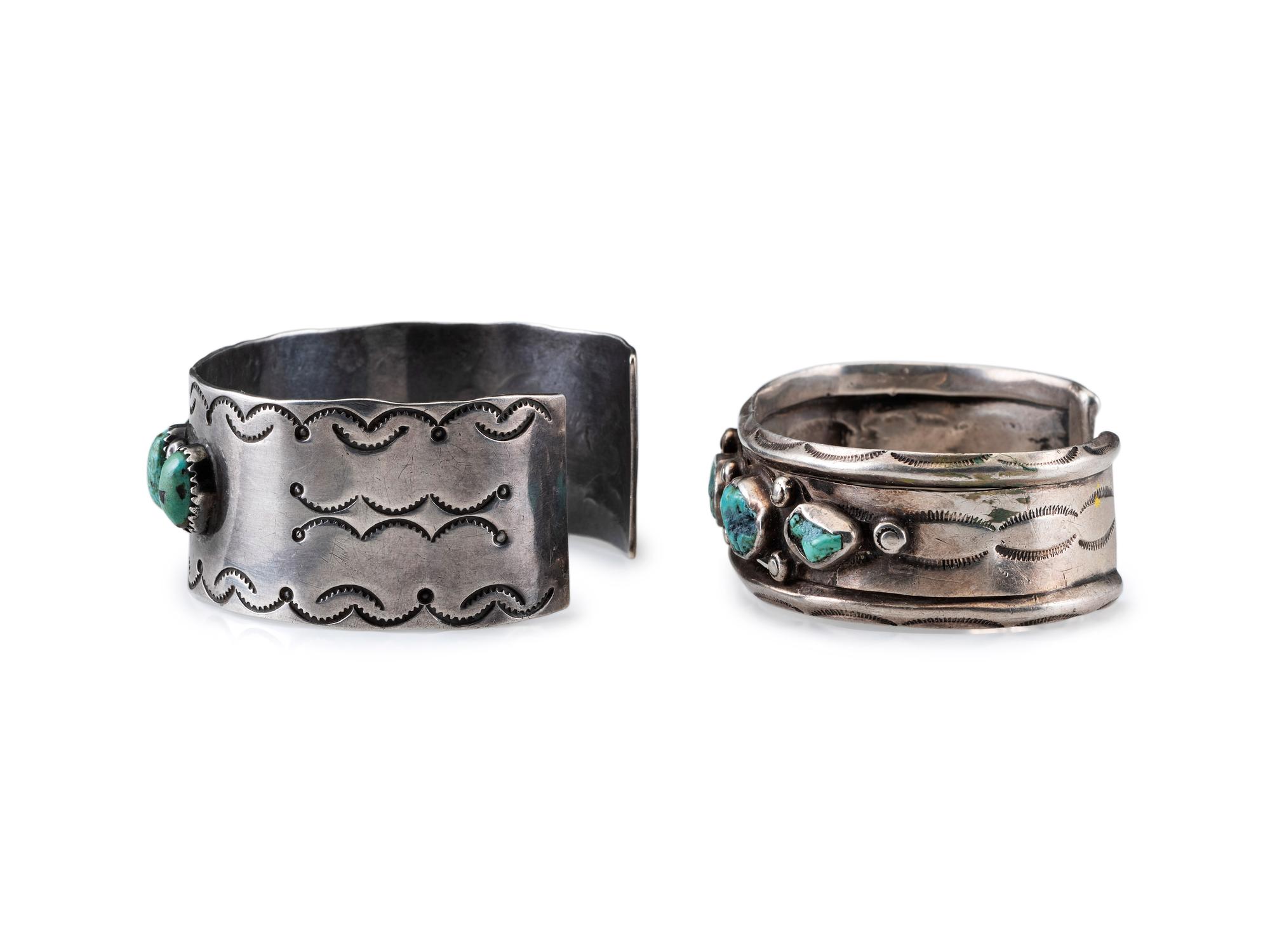 Navajo Silver and Turquoise Cuff Bracelets
