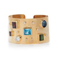 DAVID STERN, YELLOW GOLD AND MULTI GEM CUFF BRACELET