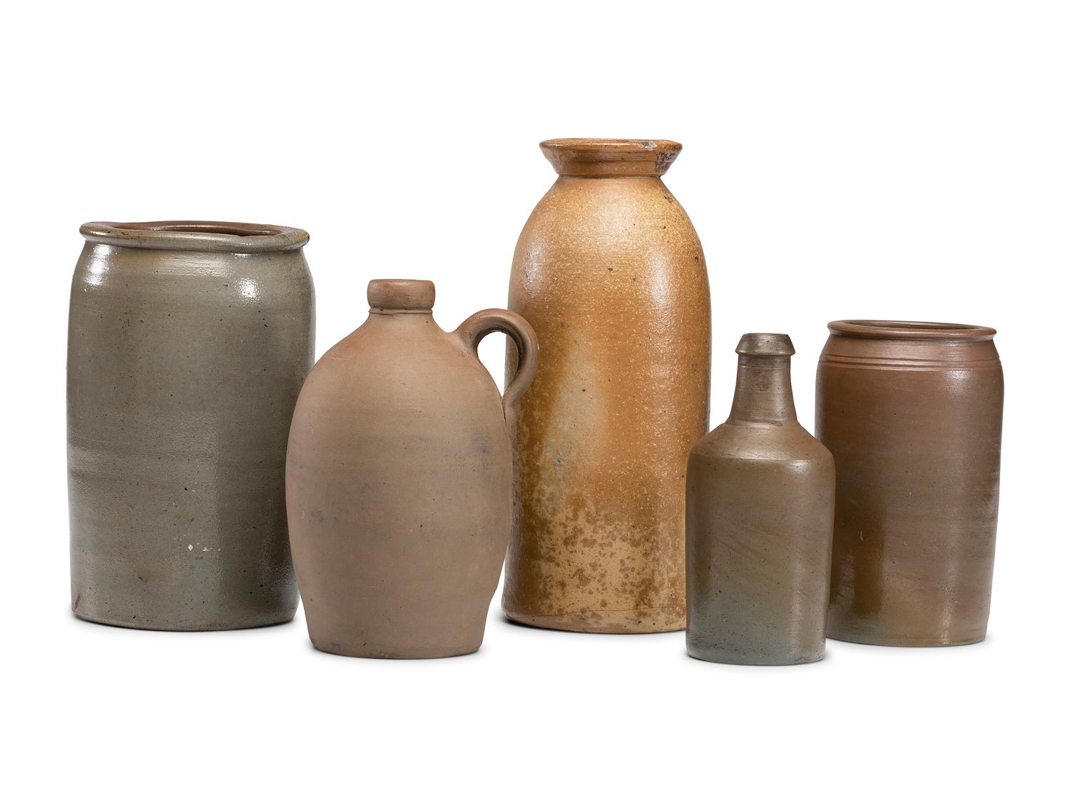 Five Early Cincinnati Stoneware Jugs and Jars