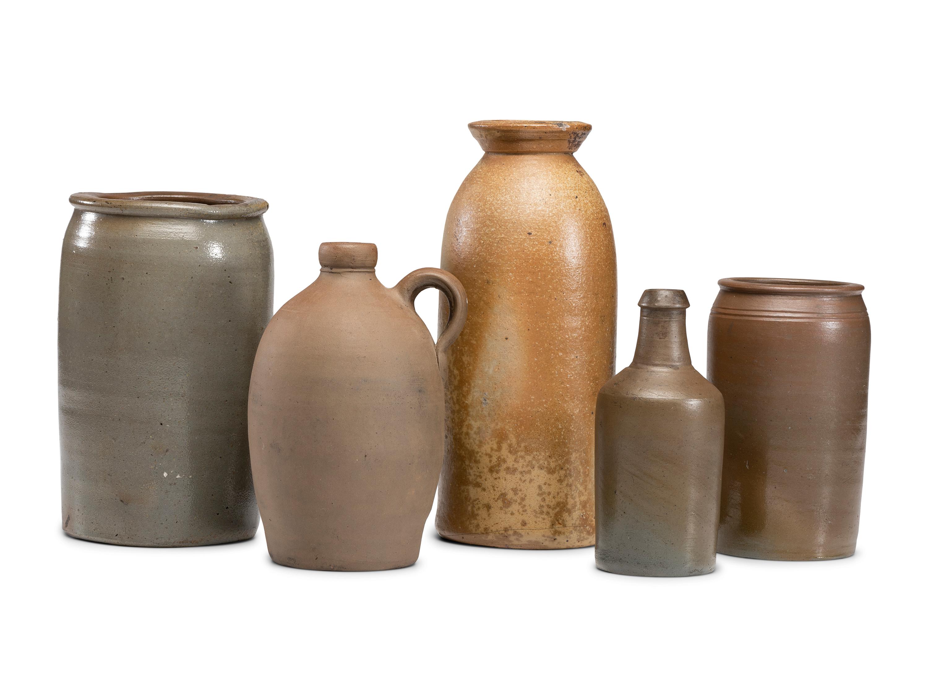 Five Early Cincinnati Stoneware Jugs and Jars