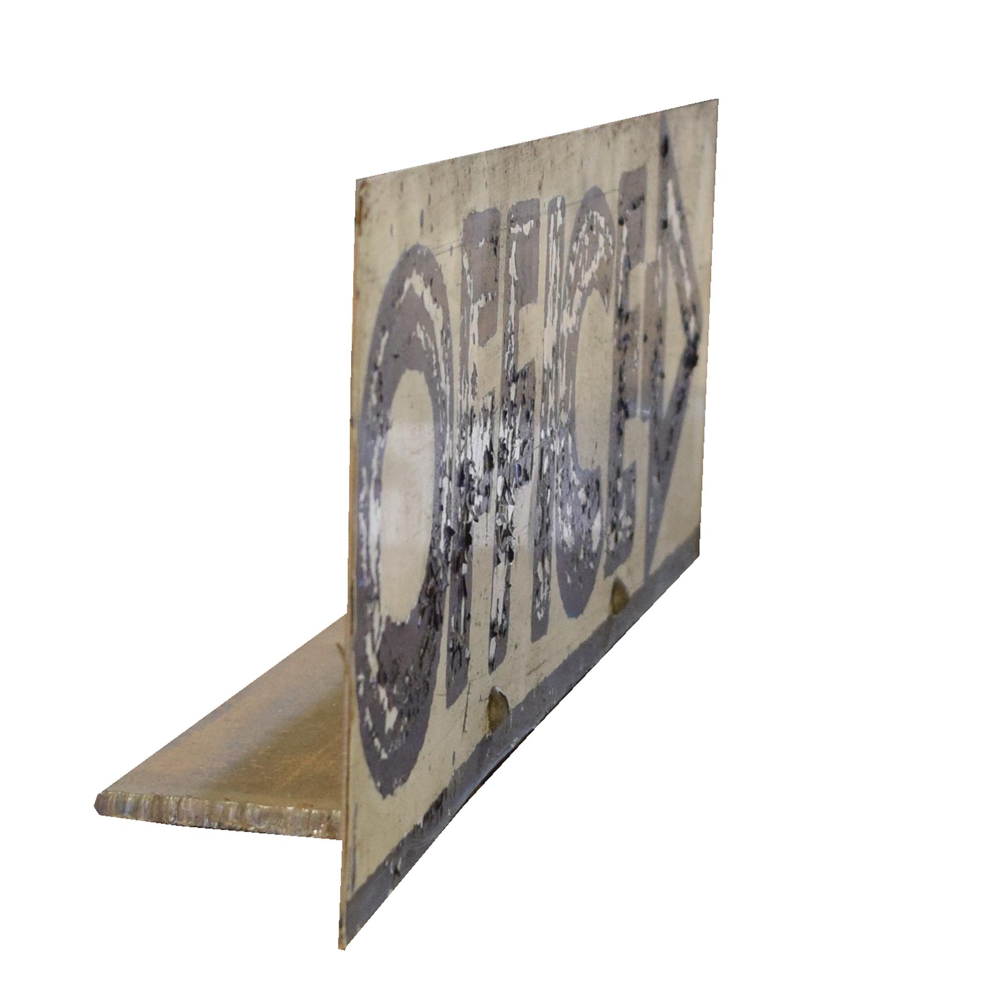 A Hand-Painted Metal Office Sign, with Stand 20" W x 3" D x 6.25" H — United States, 20th Century