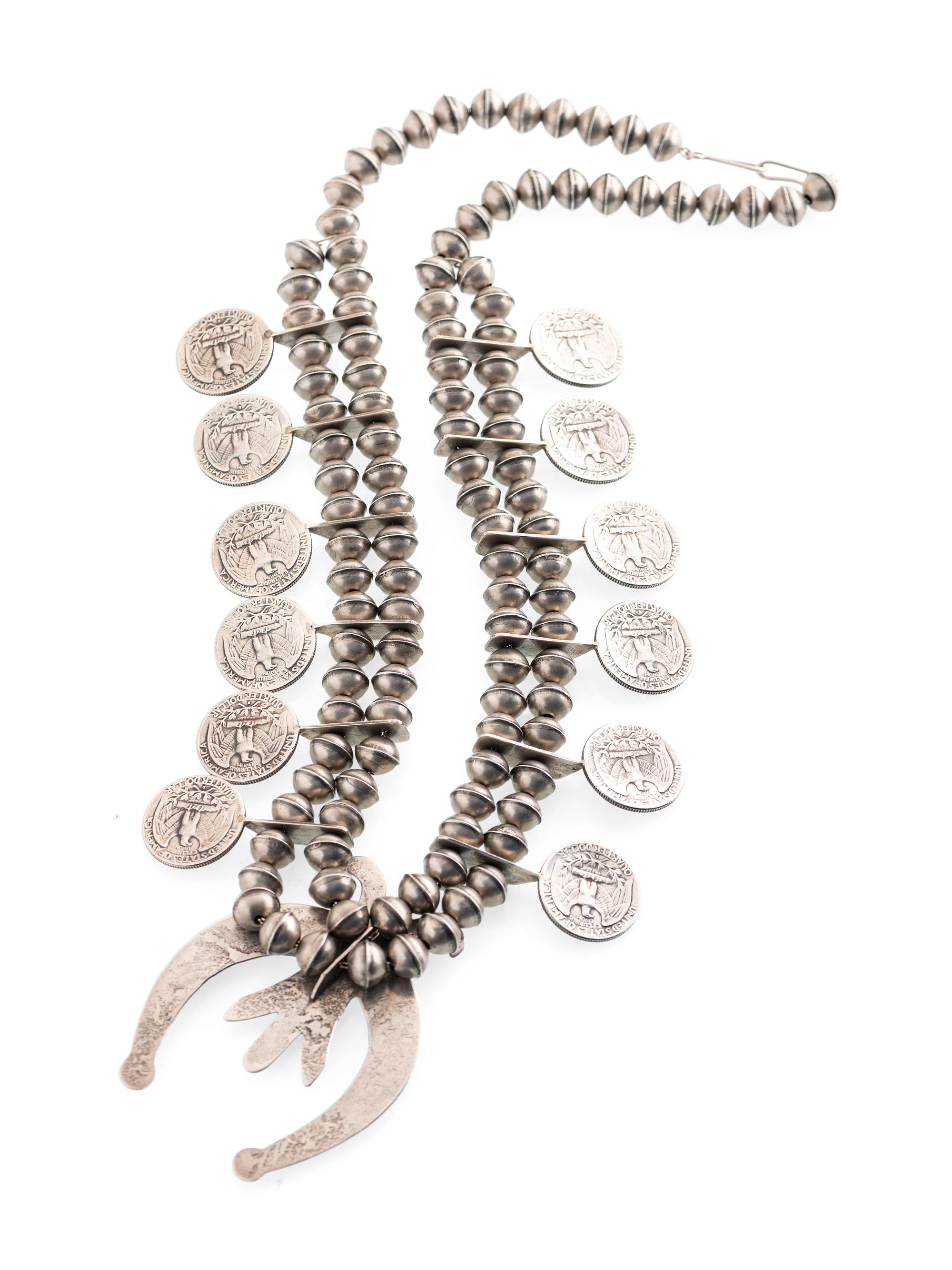 Navajo Silver Squash Blossom Necklace, with Coins