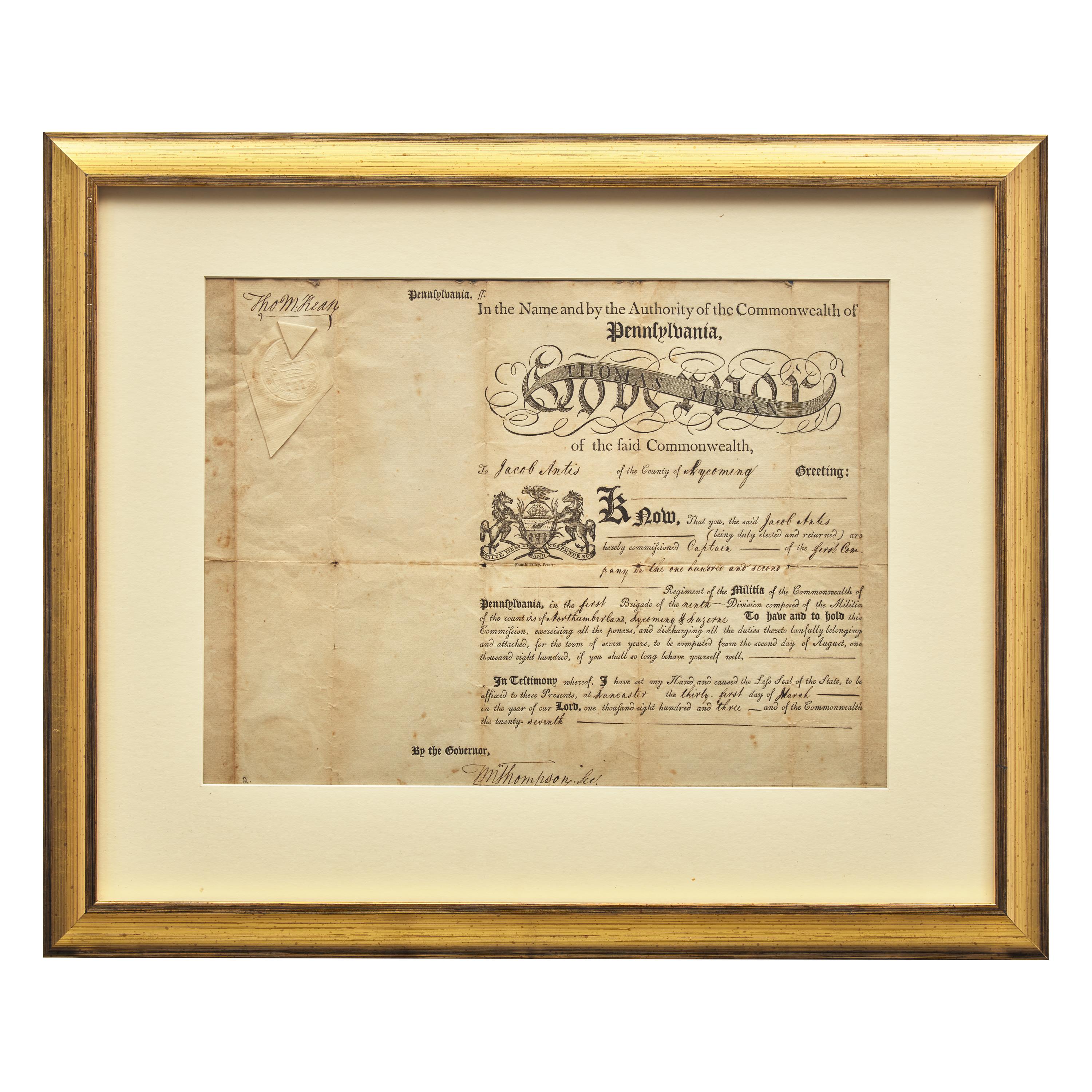[Americana] [Declaration of Independence] McKean, Thomas. Group of 2 partially-printed documents, signed