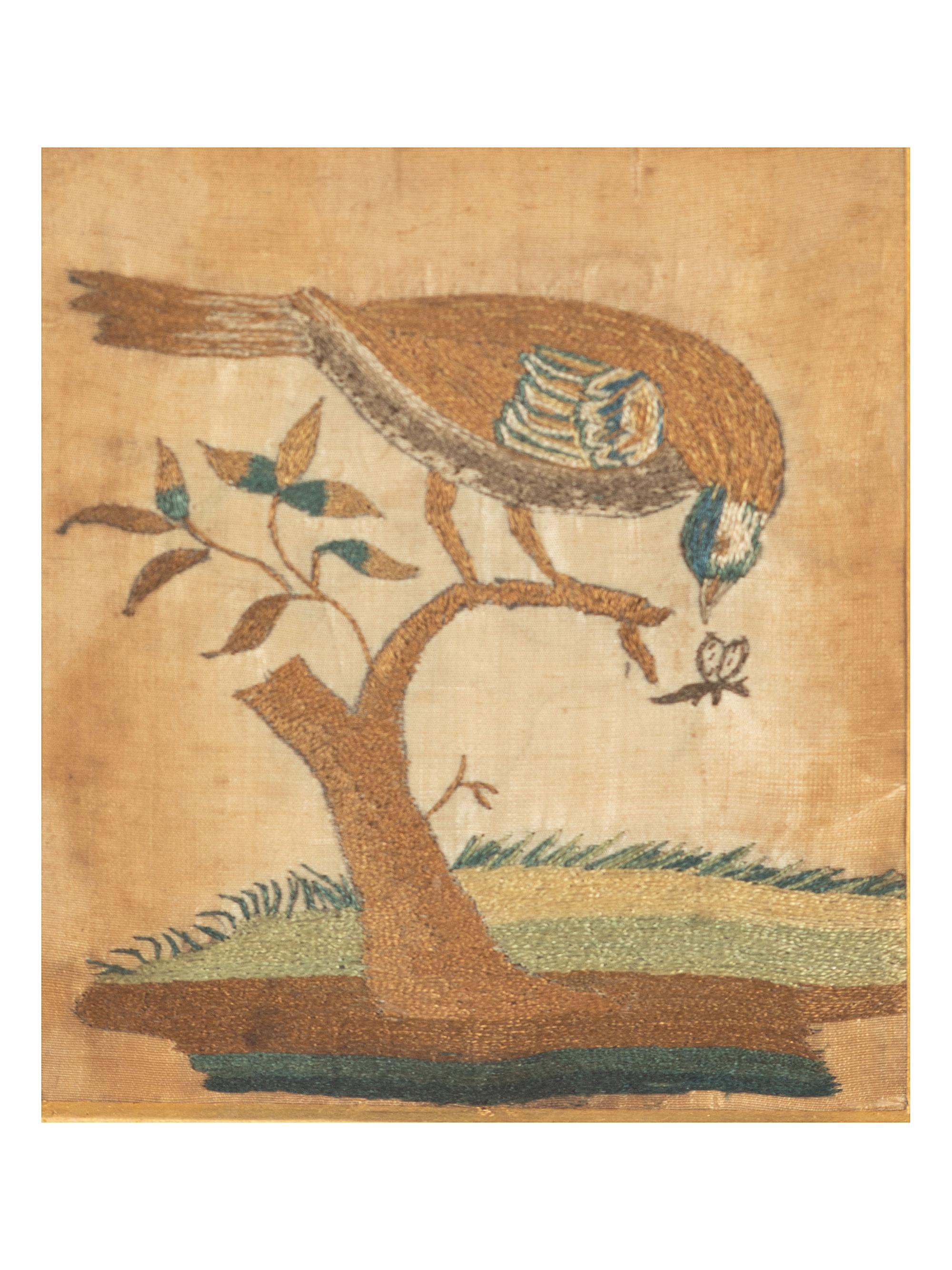 An English Silkwork Embroidered Bird Picture