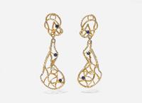 A Pair of 14K Yellow Gold, Sapphire, and Diamond Earrings