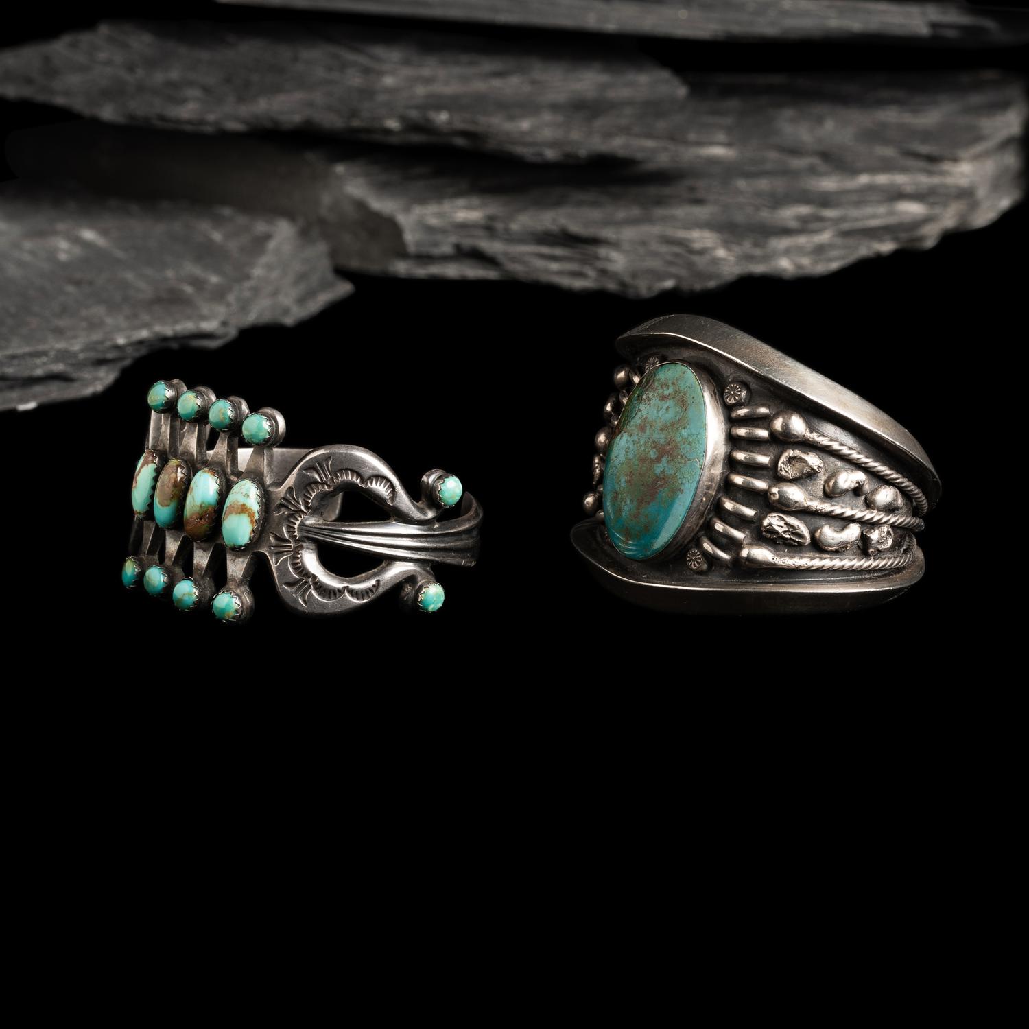 Navajo Silver and Turquoise Cuff Bracelets