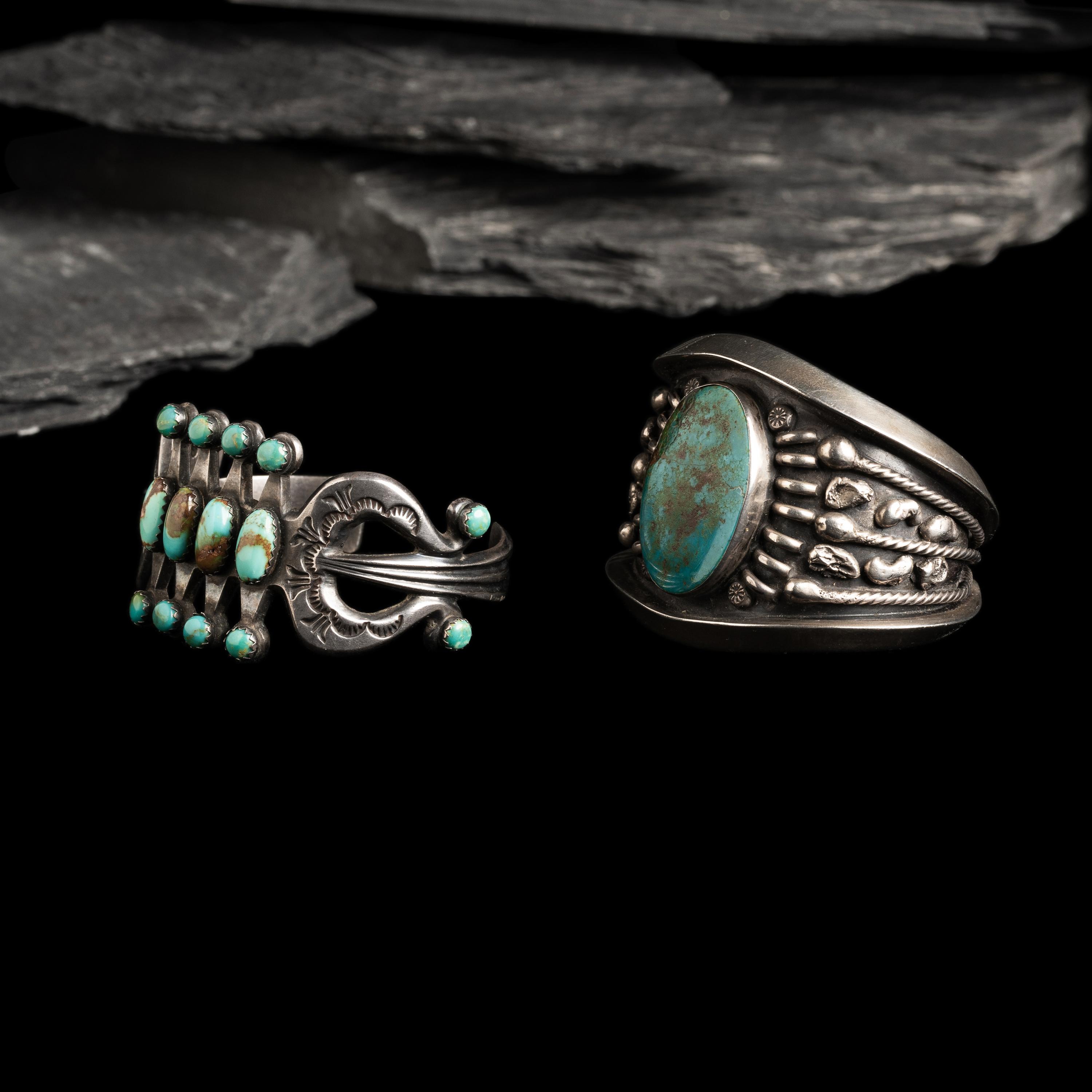 Navajo Silver and Turquoise Cuff Bracelets