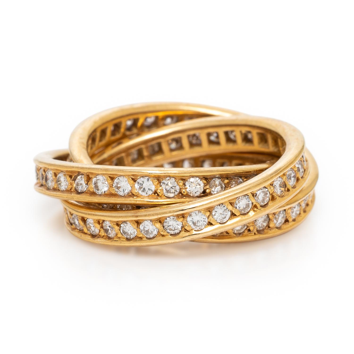 CARTIER, YELLOW GOLD AND DIAMOND 'TRINITY' ROLLING RING
