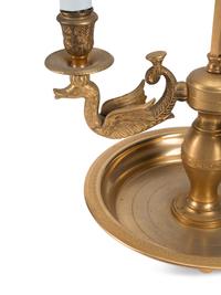 A Pair of French Gilt Metal and Tole Bouillotte Lamps