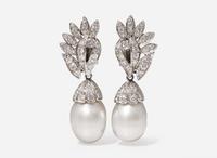 A Pair of 14K White Gold, South Sea Pearl and Diamond Earrings