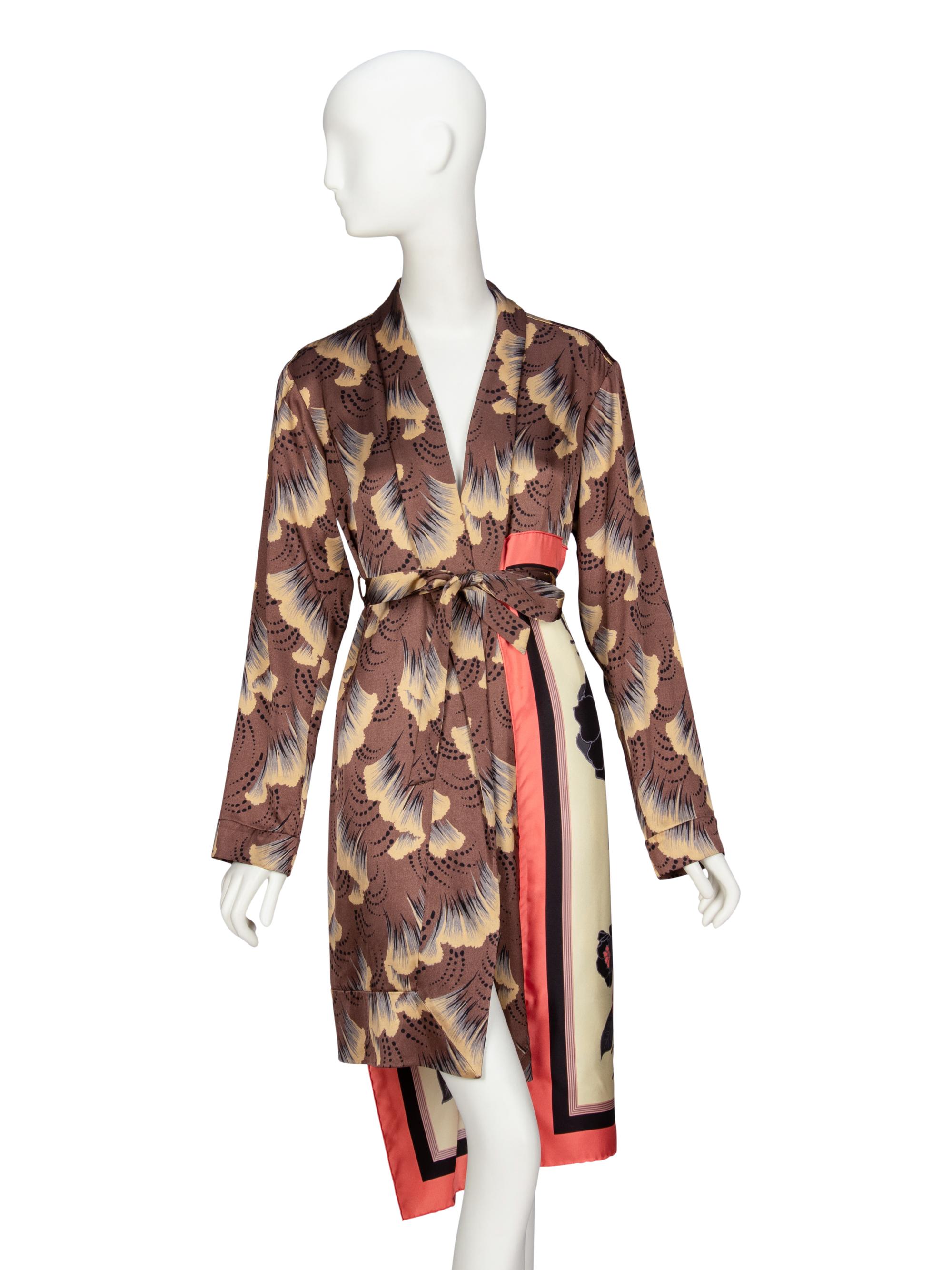 DRIES VAN NOTEN, BELTED PRINTED ROBE