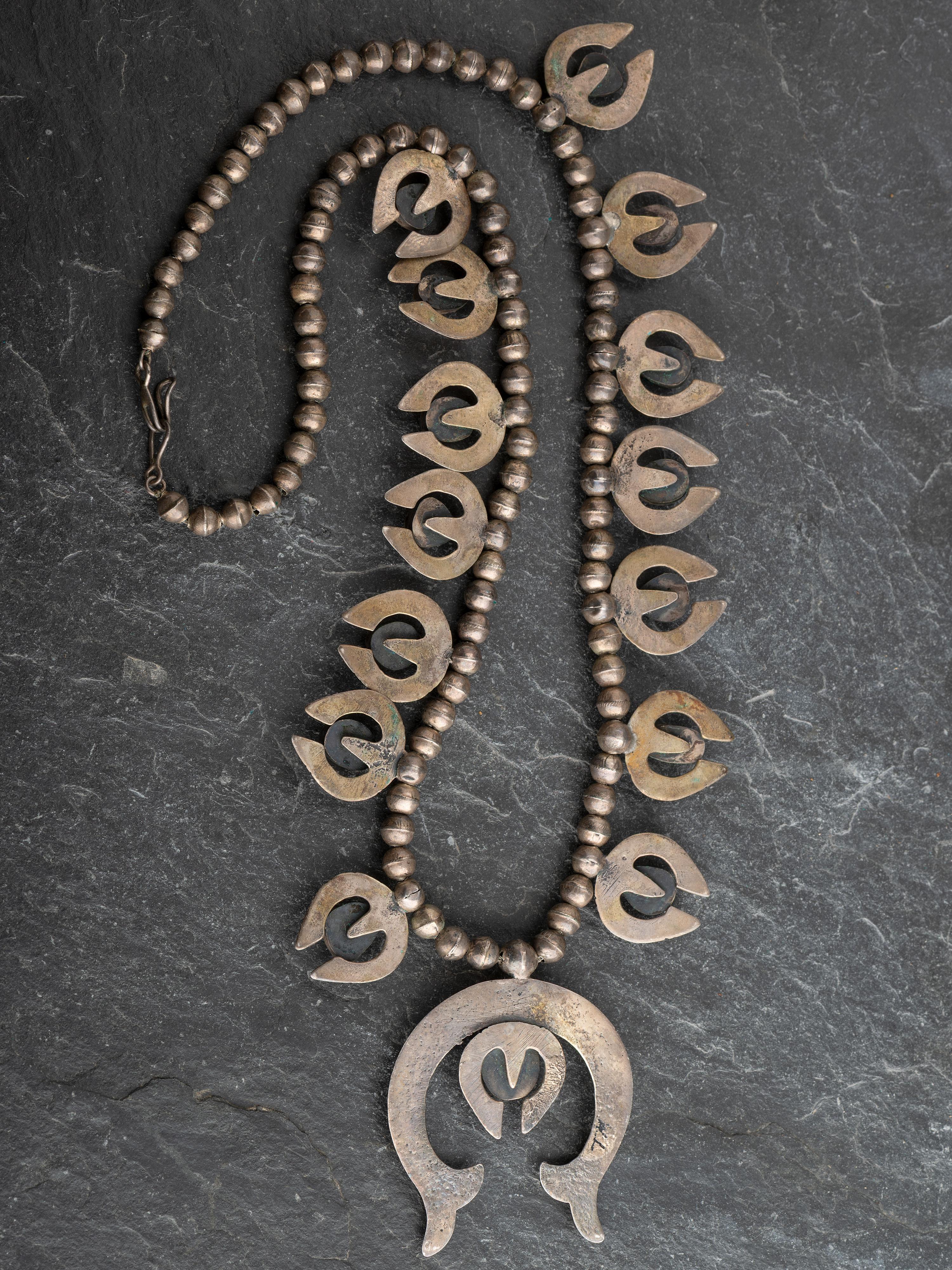 Navajo Silver and #8 Turquoise Squash Blossom Necklace