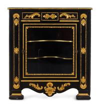A Napoleon III Style Parcel Gilt and Ebonized Marble-Top Corner Cabinet