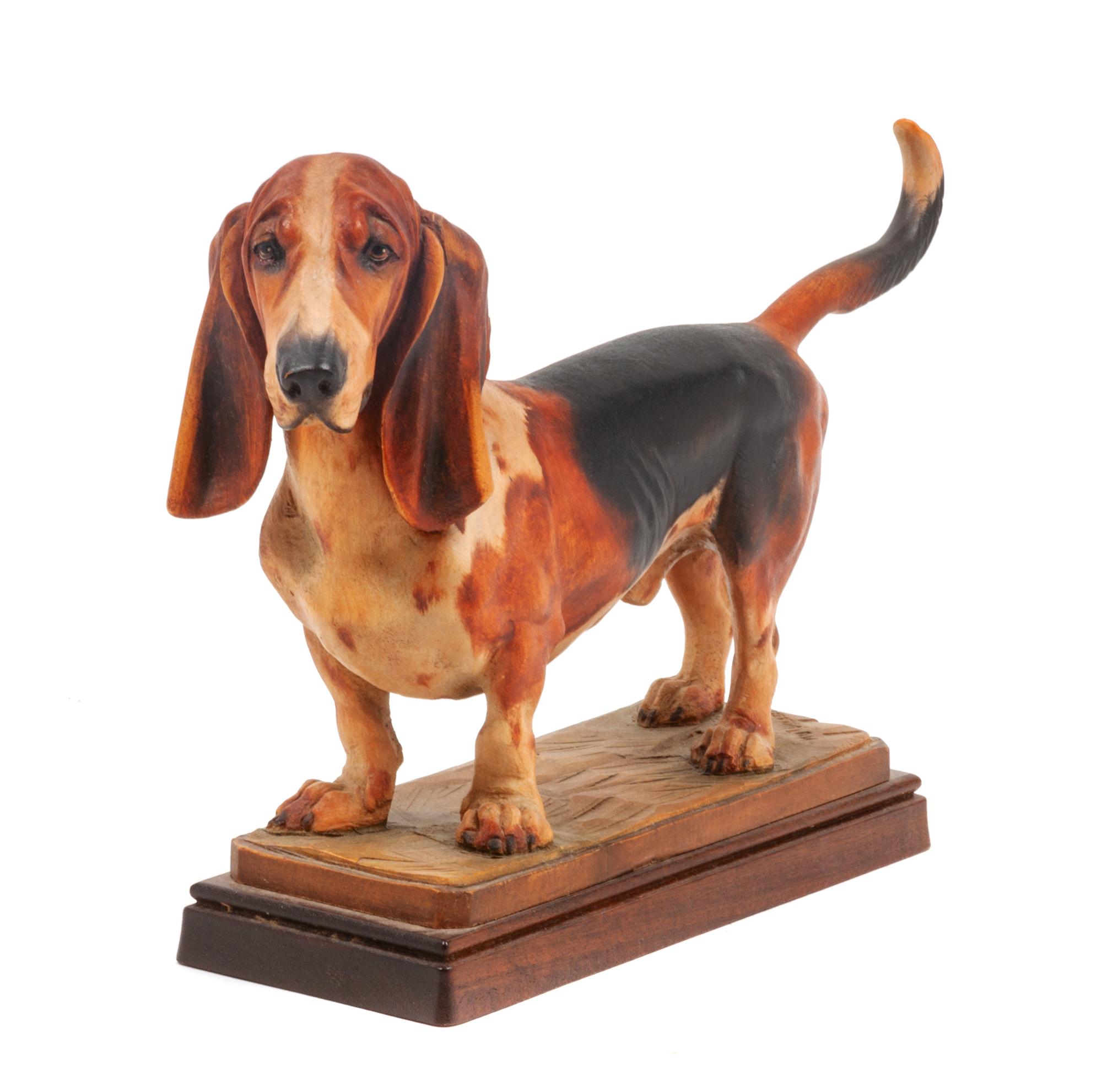 A Wooden Bassett Hound Figure Width 11 1/2 inches. — Helmut Diller for Anri