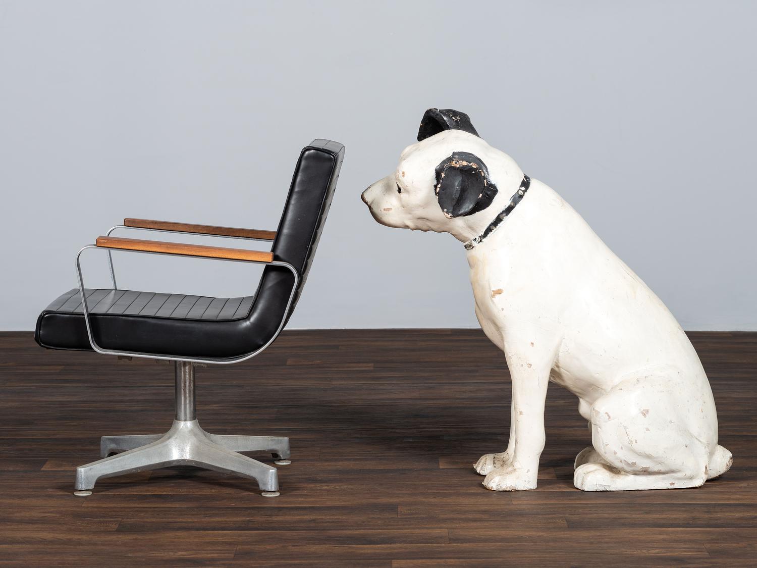 A Large RCA Papier Mache 'Nipper' Store Display Figure and RCA Armchair
