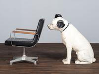 A Large RCA Papier Mache 'Nipper' Store Display Figure and RCA Armchair