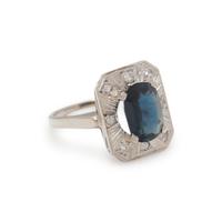 SAPPHIRE, DIAMOND, AND WHITE GOLD RING