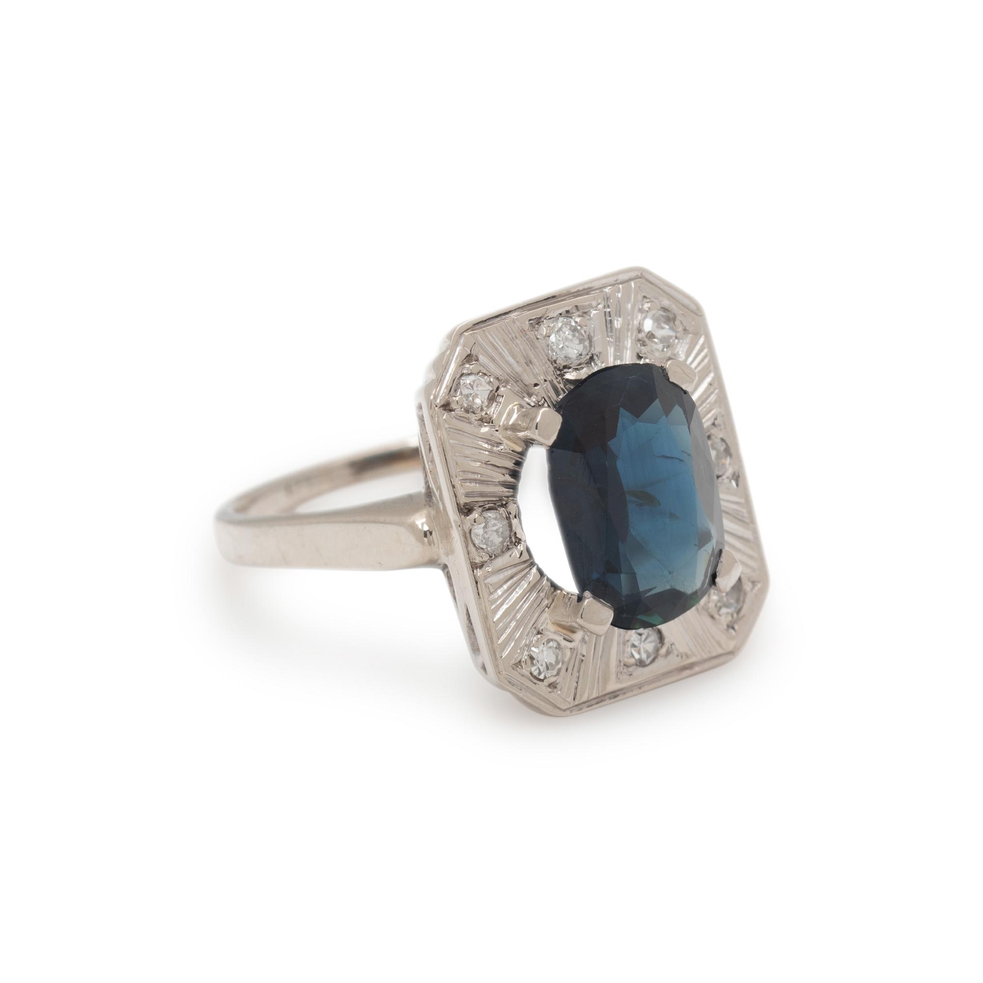 SAPPHIRE, DIAMOND, AND WHITE GOLD RING