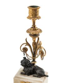A Pair of Louis Philippe Bronze and Marble Candlesticks