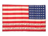 [FLAGS]. 48-star American parade flag identified to eight women, likely honoring their naturalization as US citizens. 1914.