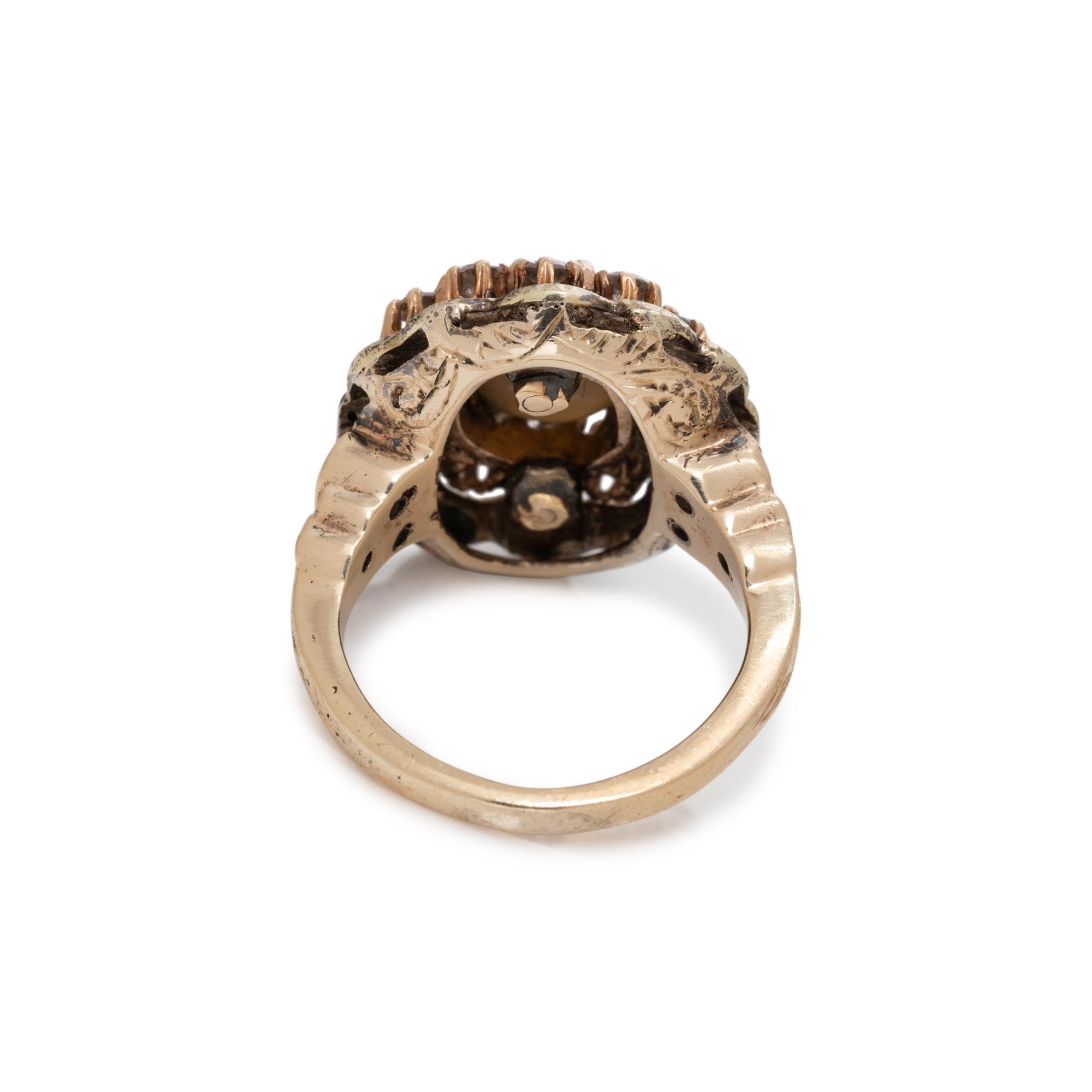 CAT'S EYE CHRYSOBERYL, DIAMOND AND ENAMEL RING