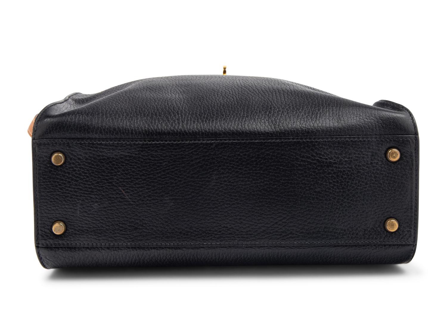 Hermès Black Leather Kelly Sport Bag, 30cm, 1986