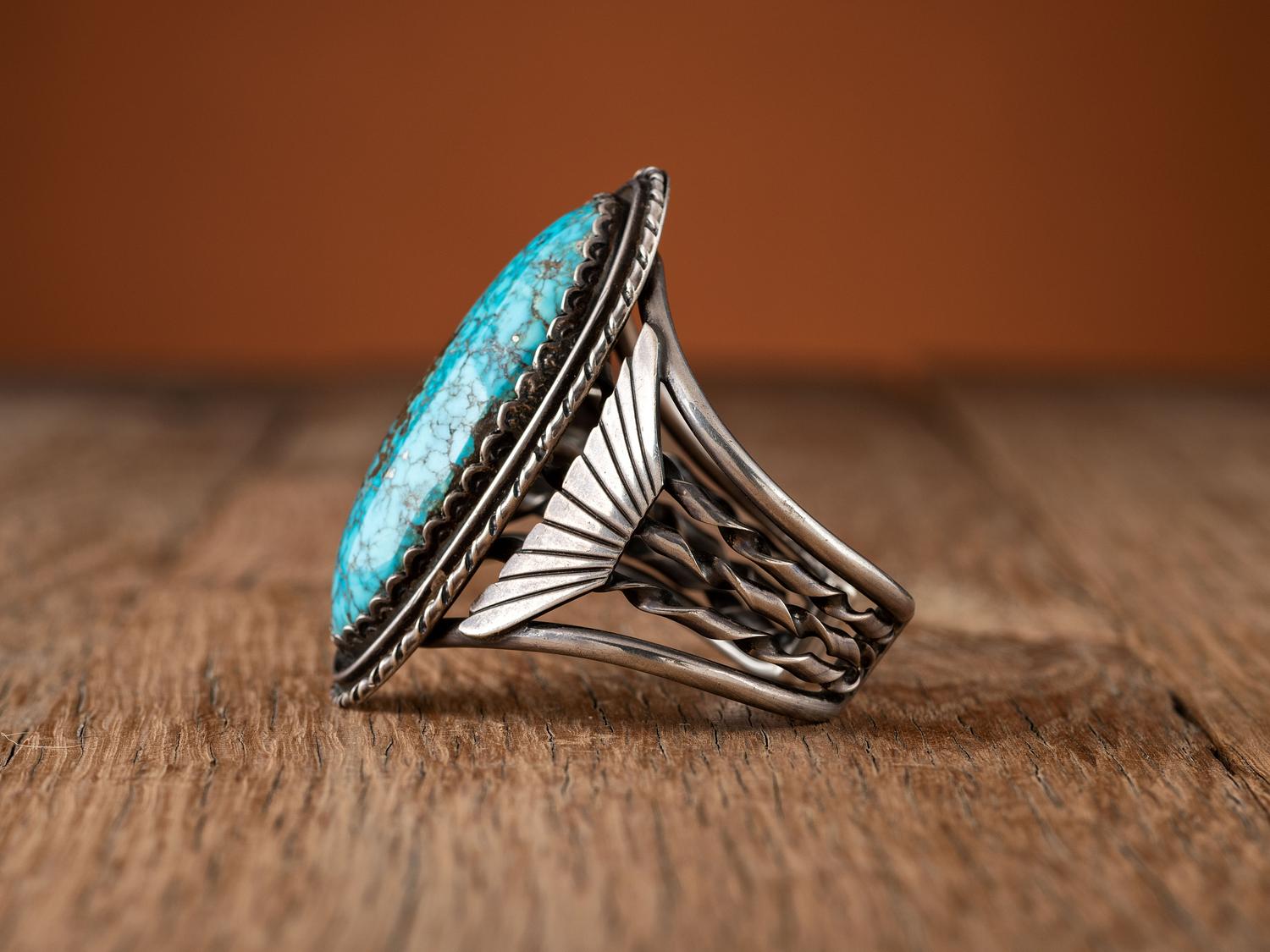 Navajo Silver Cuff Bracelet, with Large Natural Turquoise Stone