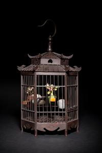 A Chinese Wood Pavilion-Form Bird Cage