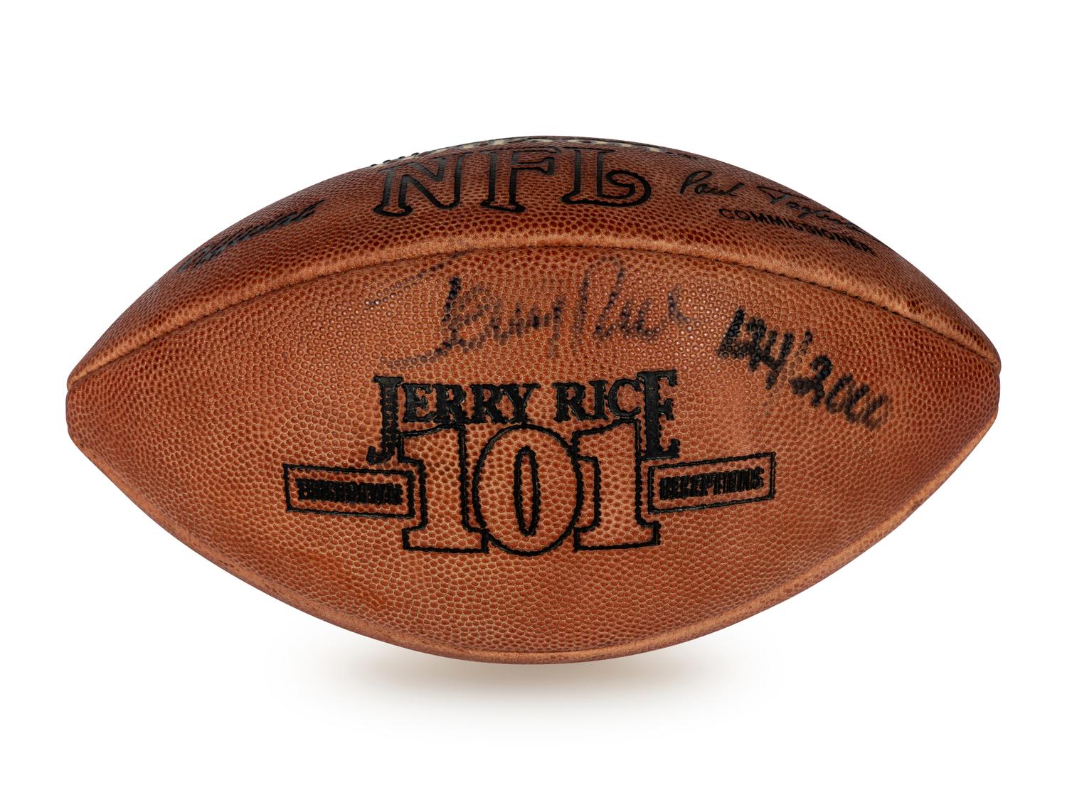 A Jerry Rice Signed Autograph Commemorative Football and 1993 Topps Stadium Club Members Only Complete Set with Autographed Record Breaker Card,