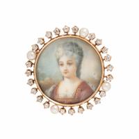 Antique, Seed Pearl, Diamond, and Rose Gold Portrait Locket Pin