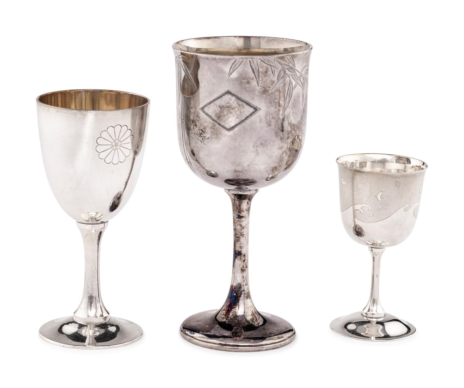 Seven Japanese Silver Goblets