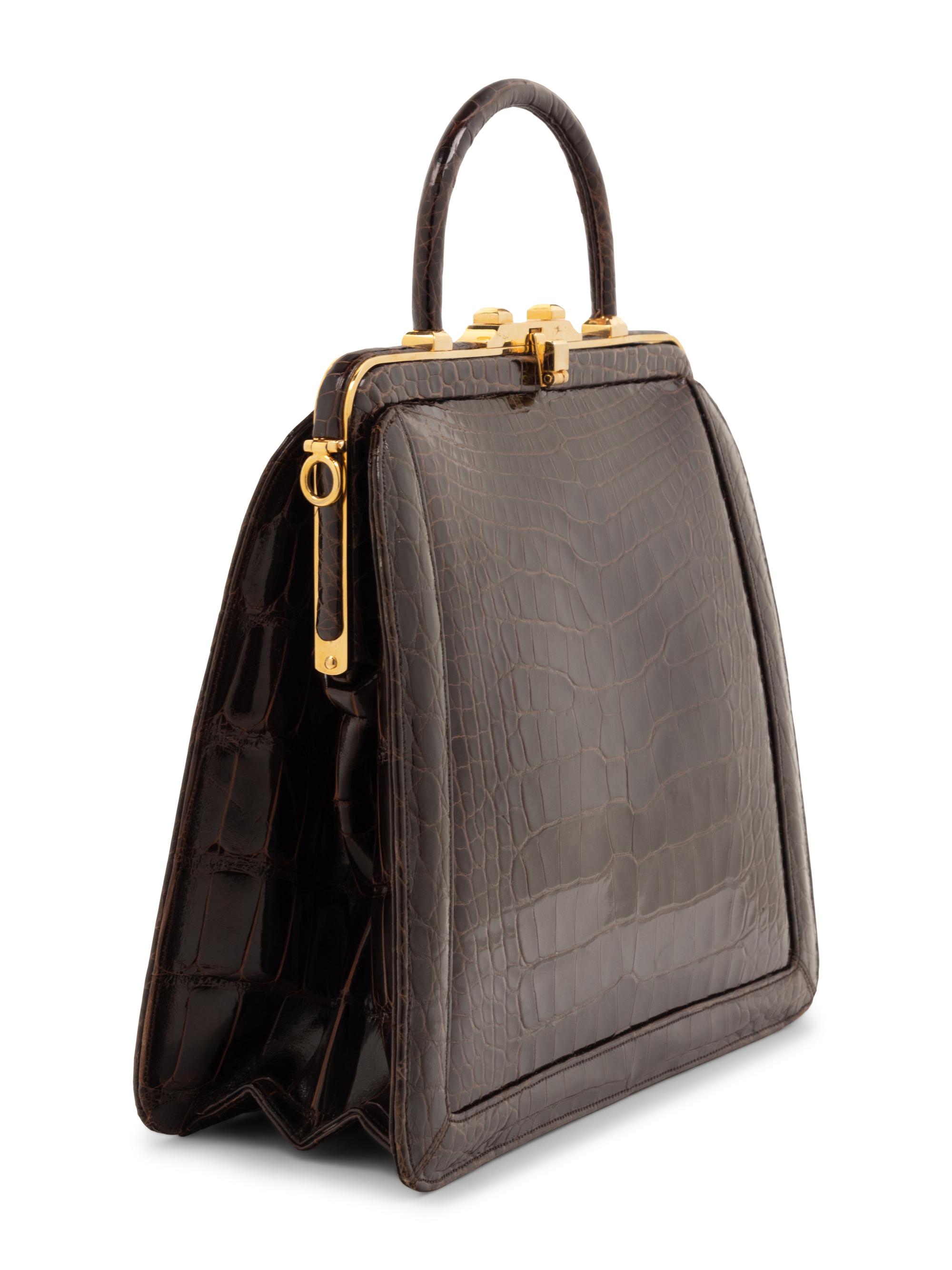 Judith Leiber Brown Alligator Frame Hand Bag